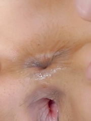Mafuyu Hanasaki rubs clit of shaved cunt while is fucked in ass