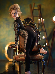 This flawless babe puts on a costume so she can express herself as she takes every part of it off.