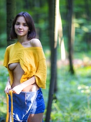 Lara is bare in the Russian woods