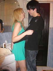 Pretty teen chick gets her holes banged in a bathroom.