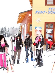 Blindfolded beauty touching her friends damp clits indoors