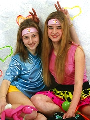 Two handsome lesbian teenagers sharing their wet snatches