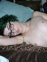 Emo Glasses Wearing Teen Models Nude, Gives Handjob And Receives A Facial