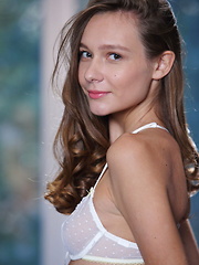 Sweet and sexy Mirabella debuts her nubile body in front of the camera